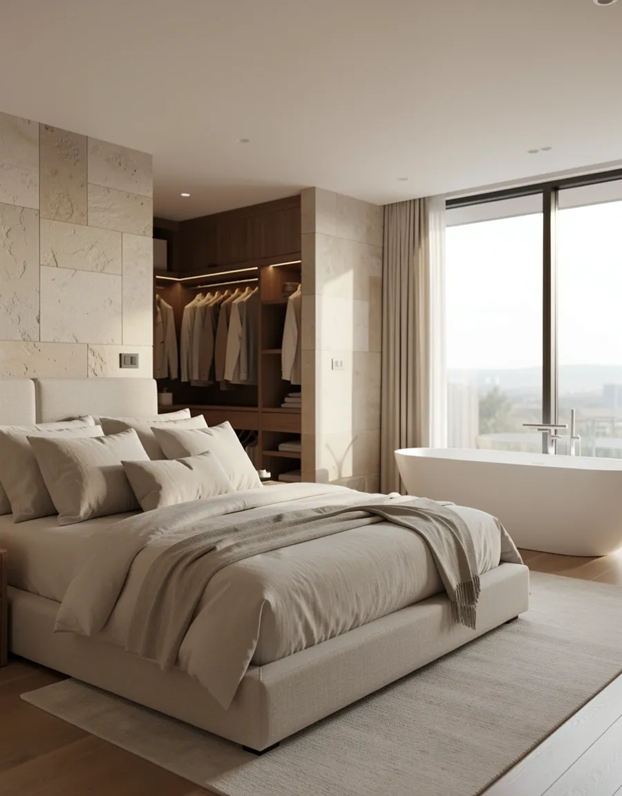 Dormitorio principal en suite con vestidor y bañera exenta