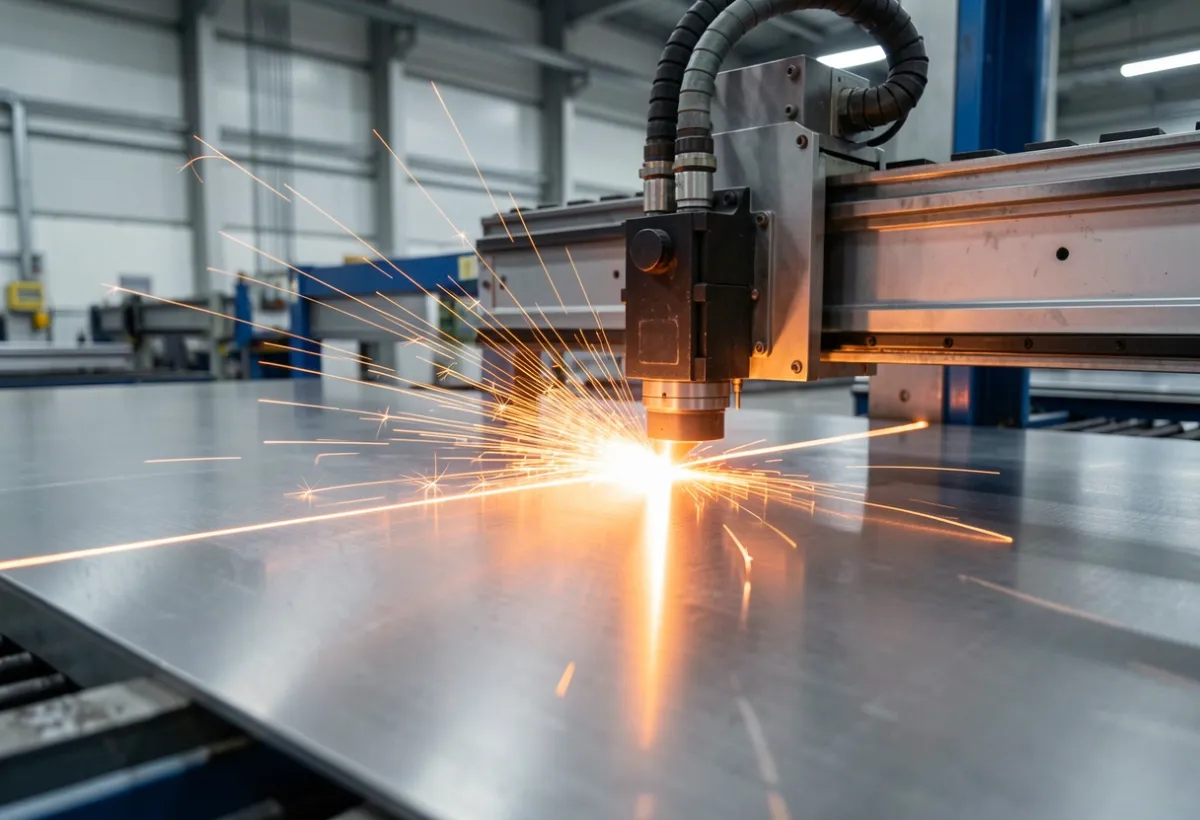 Máquina de corte láser de fibra cortando una plancha de acero