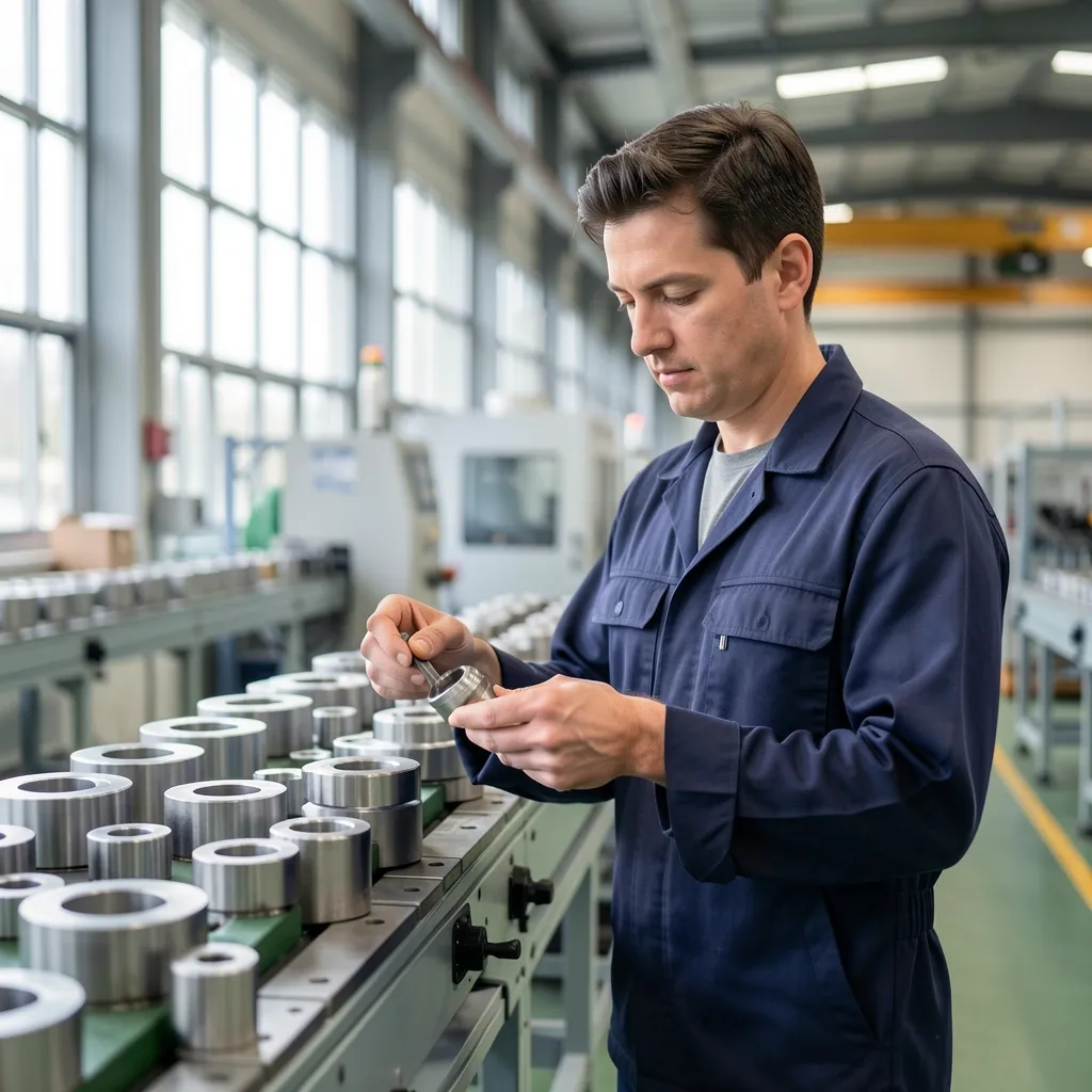Ingeniero inspeccionando componentes mecanizados